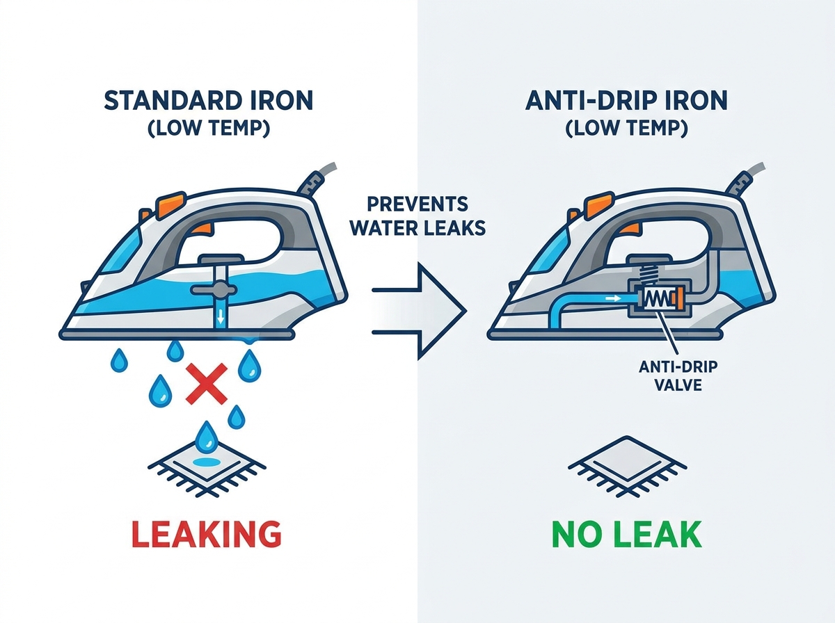 Anti-drip steam iron mechanism preventing water leaks